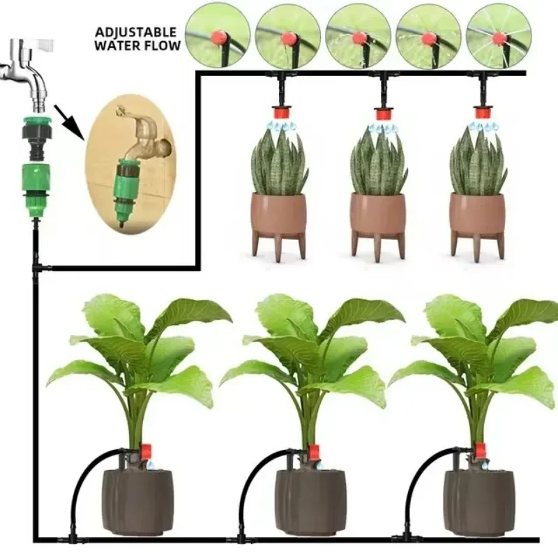 60M Drip Irrigation System Plant Watering Set Watering Kits Adjustable Drippers For Irrigation Micro Garden Watering System