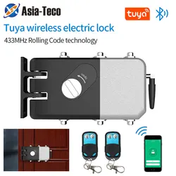 Tuya App Wireless Smart Door Lock with 433MHz Remote Security Hidden Anti-theft Motor Bolt Lock Keyless Entry fit WIFI Gateway