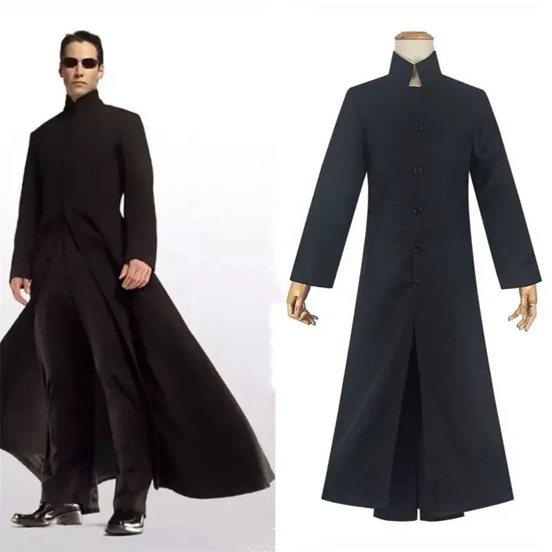 2024 New cosdad matrix cosplay neo trench Black Coat Cosplay Costume adult women men Halloween party costume