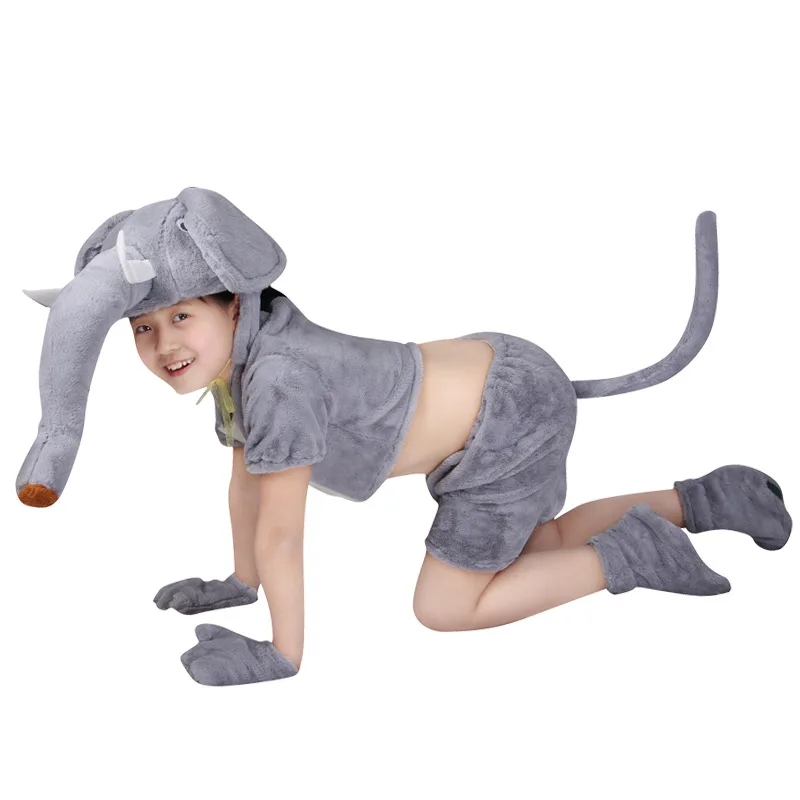 Halloween Outfit kindergarten animal Cosplay grey elephant jumpsuit costume party with Hand and foot covers