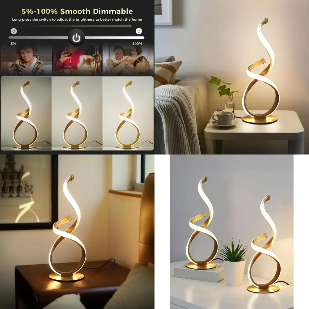 

Набор из 2 светодиодных спиральных прикроватных ламп, с сенсорным диммером, 3 цветовых температуры, современные золотые светильники для спален и гостиных