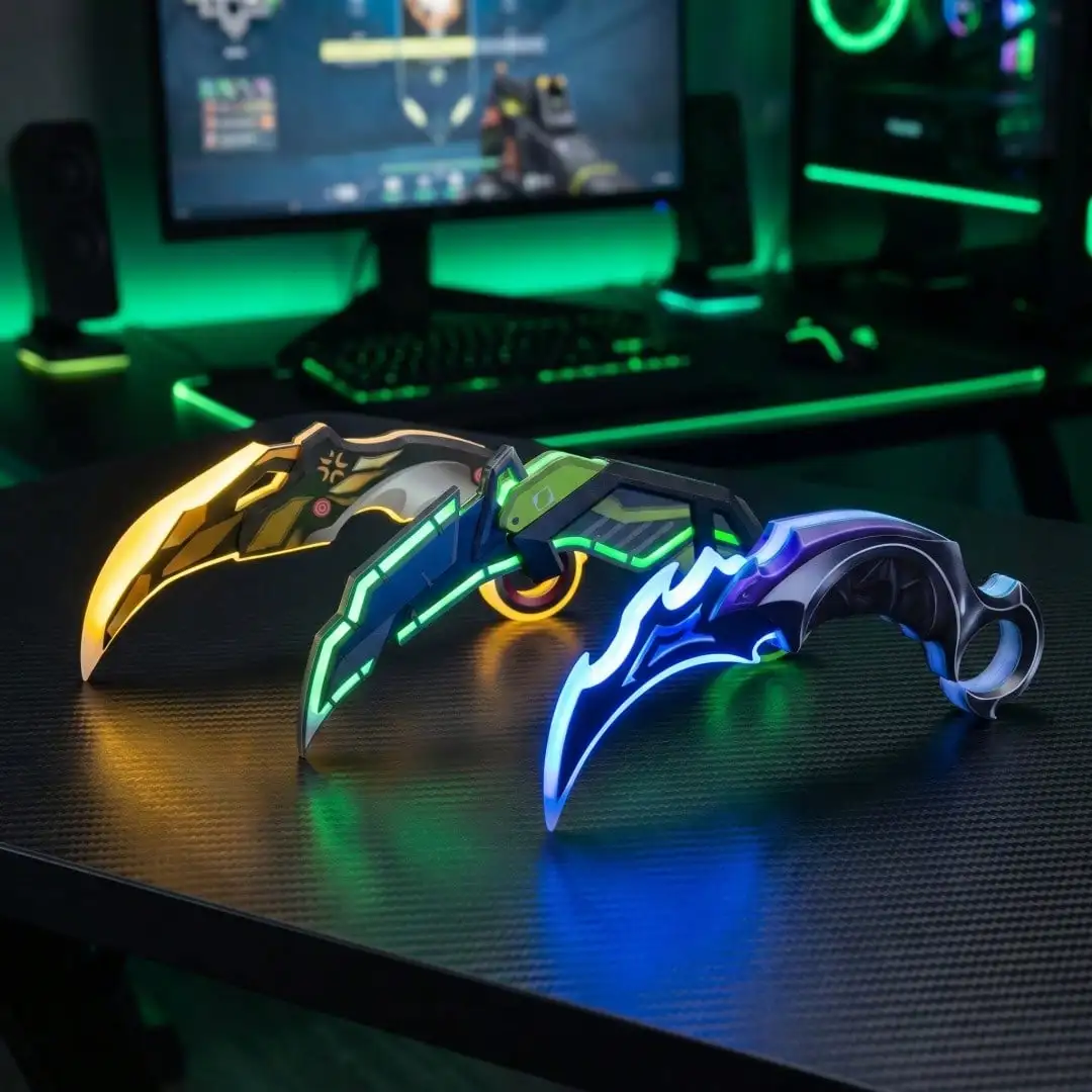 10inch 25cm Karambit Knife Valorant LED Light Up Glowing Blade Game Anime Cosplay Prop 3pcs Set Real Size Otaku Collectible Gift Toy Display Luminous Tactical Trainer Folding Camping Outdoor Karambit Sabre Schwert Blade view 4