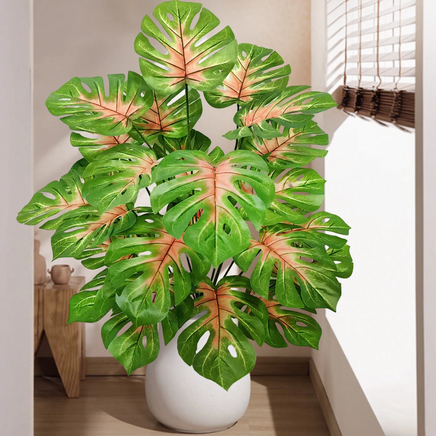 40-108cm/42.5in  Artificial Monstera Plant Fake Palm Tree Plastic Turtle Leaf Green Plant for Home Garden Room Office Decor