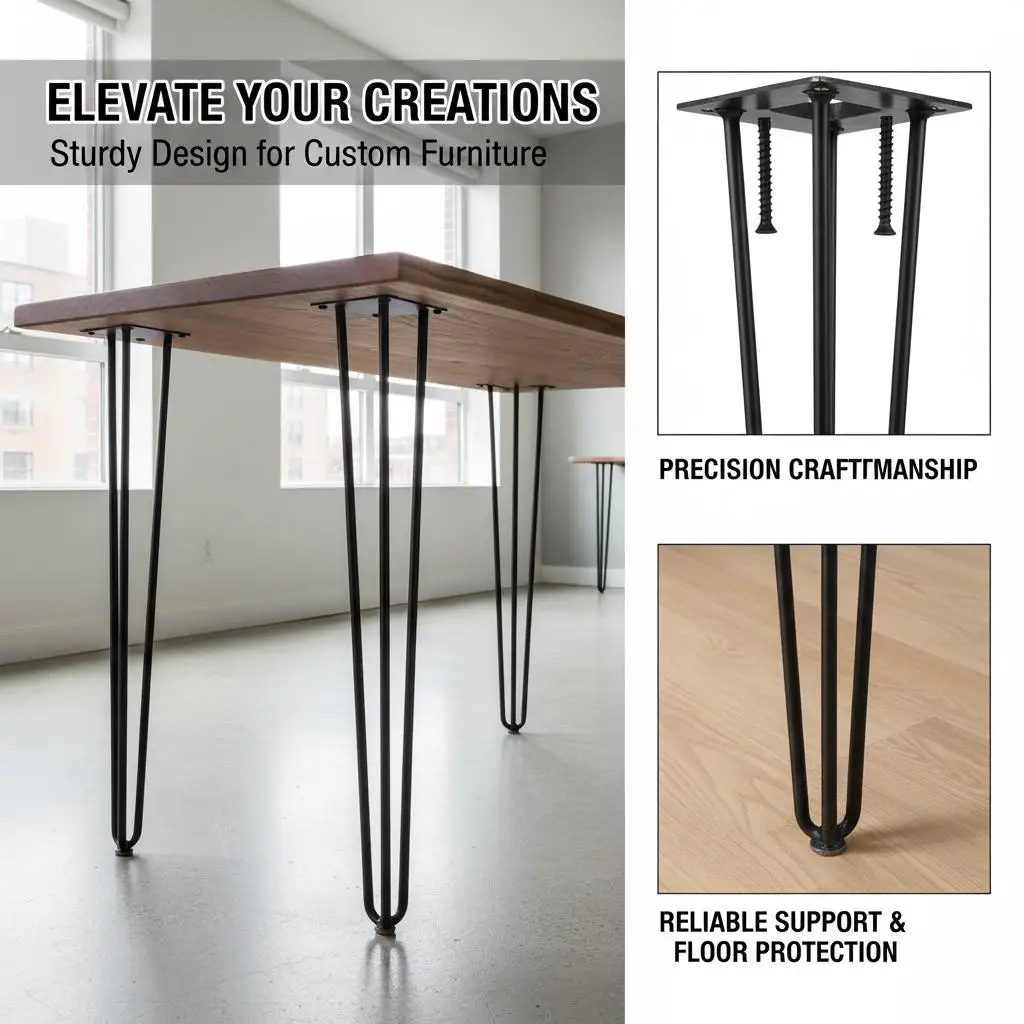 

Hairpin Table Legs 34\" Black Set of 4 Desk Legs 880lbs Load Capacity (Each 220lbs) Hairpin Desk Legs 3 Rods for Bench Desk D
