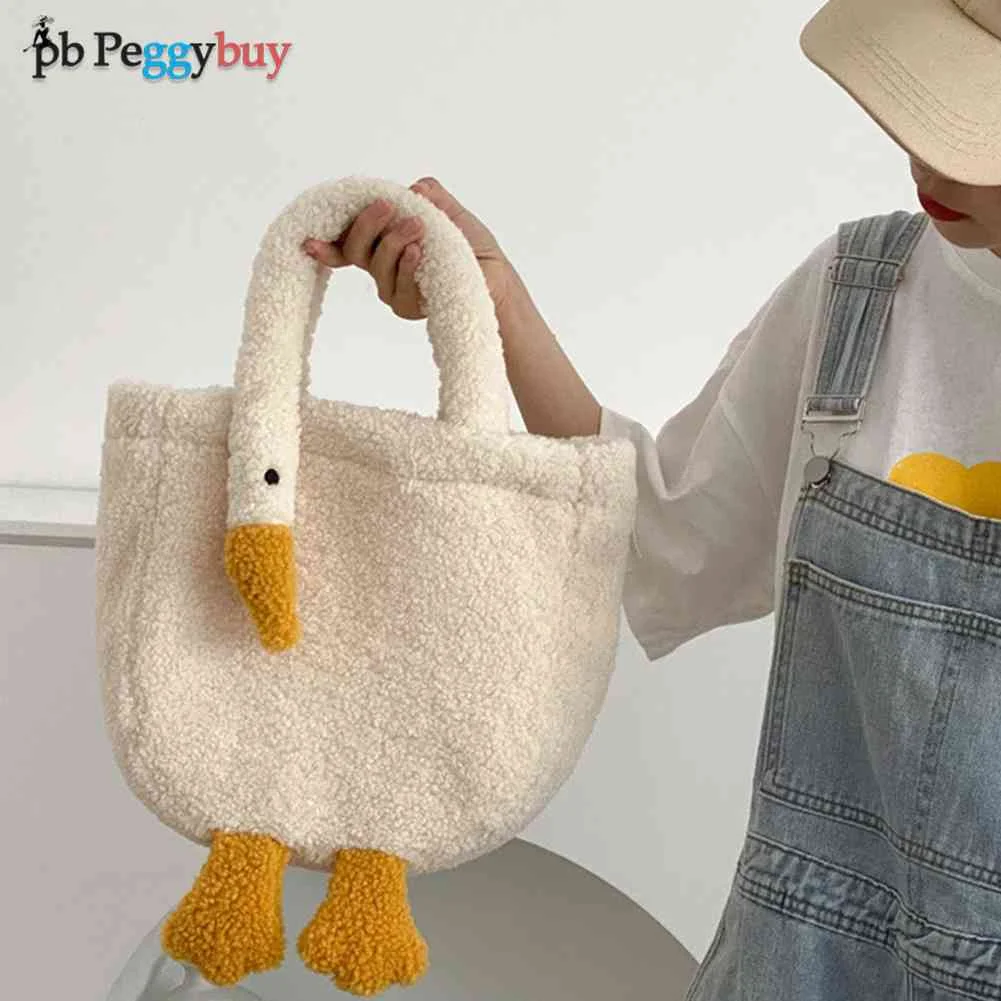 Cartoon Goose Plush Handbag for Women Soft Tote Bag Casual Girl Cute Shop Bolso Ladies Shoulder Bag Fashion Duck Crossbody Bag