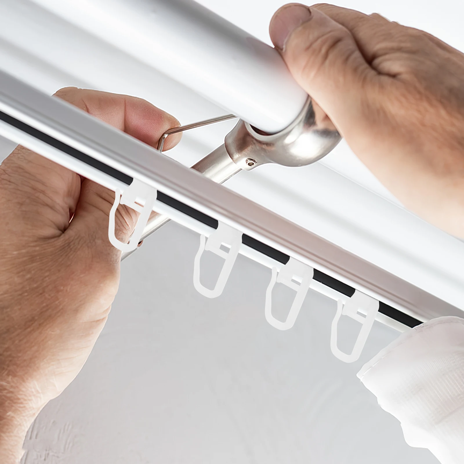 

50 Pcs Curtain Track Pulley Hooks for System Rails Roller Gliders Smooth Slide Plastic Pulley Wall Mount Fitting Hardware