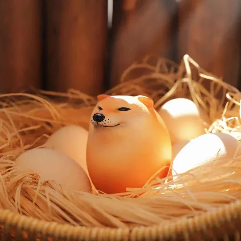 Cute Shiba Inu Egg Figurine Realistic Dog Statue Desktop Decoration for Home Office Xmas Gift