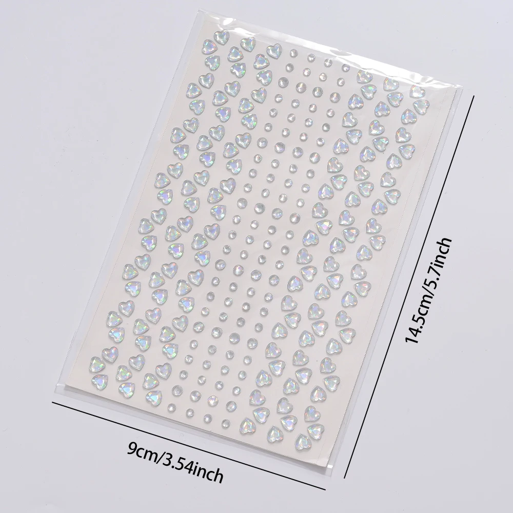 1 Blatt 3D Traumfarbe Liebe-Herz Edelstein Tattoo Aufkleber Runde Diamant Temporäre Tattoos DIY Augen/Gesicht/Haar/Make-up Schmuck Aufkleber 1 – Detail 1