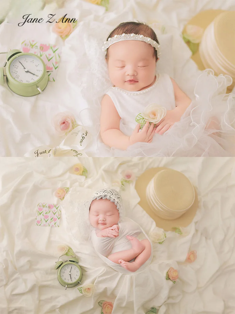 Baby gilr photography props spring gauze white dress+pillow+pearl headband newborn baby photo princess clothing