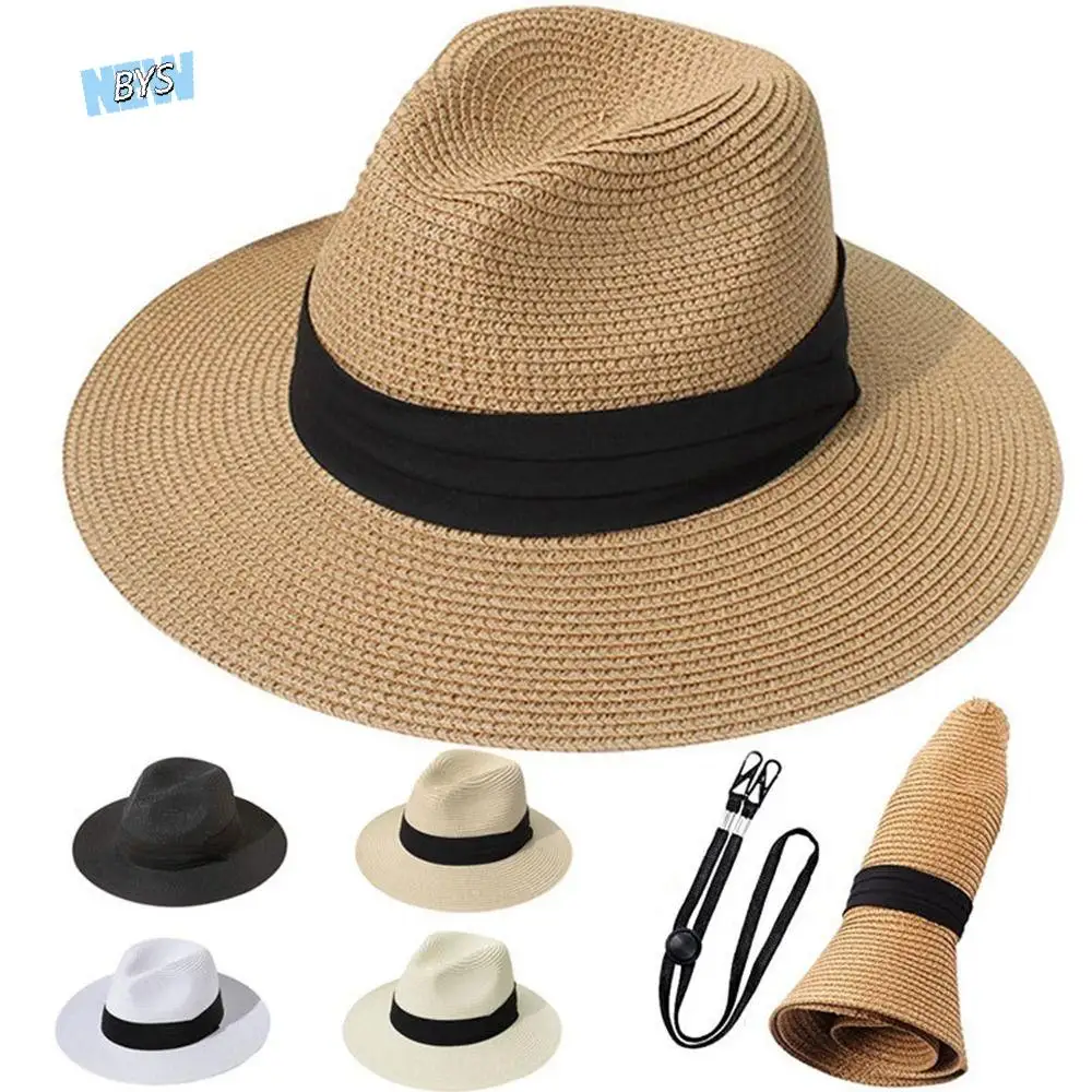 

For Woman Foldable Simple Fedoras Summer Sunscreen Beach Cap Visor Cap Sun Hat Weave Sun Cap Straw Hat Panama Hat