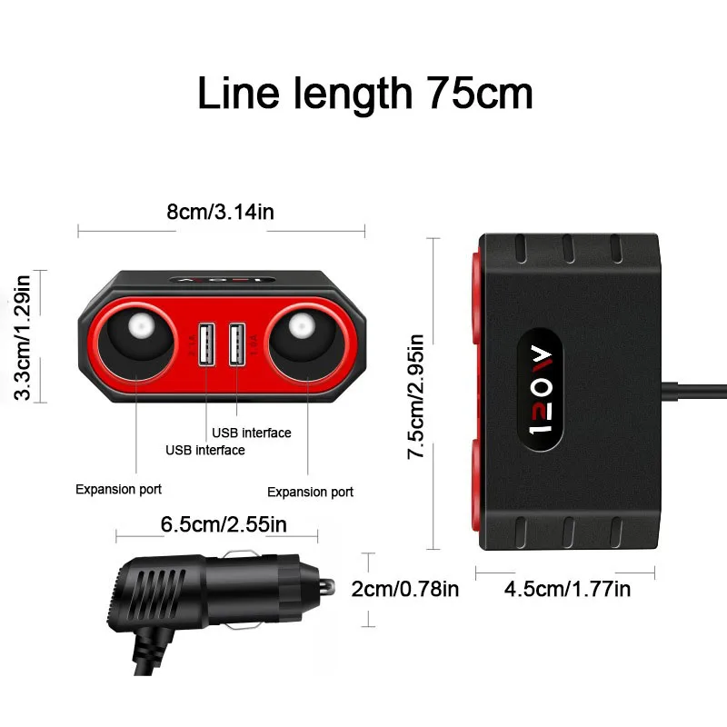 Car One Tow Four Multi-function Car Adapter Multi-plug USB Mobile Phone Charger 12-24V Model General