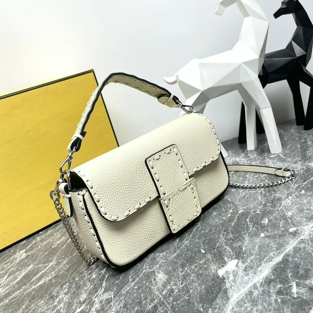 Hand Stitched Leather Baguette Bag, Ladies Flap Crossbody & Underarm Purse