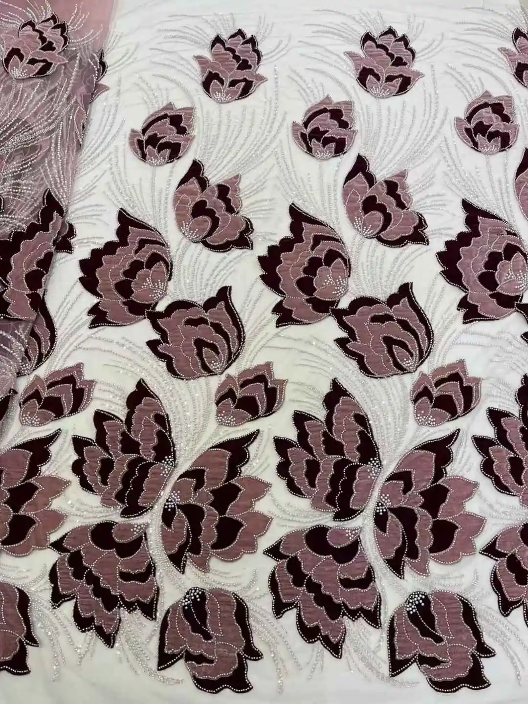 

2025 Luxury French Embroidery Beaded Lace Fabric African Nigerian Sequins Lace Fabrics For Wedding Party Dress Sewing Material