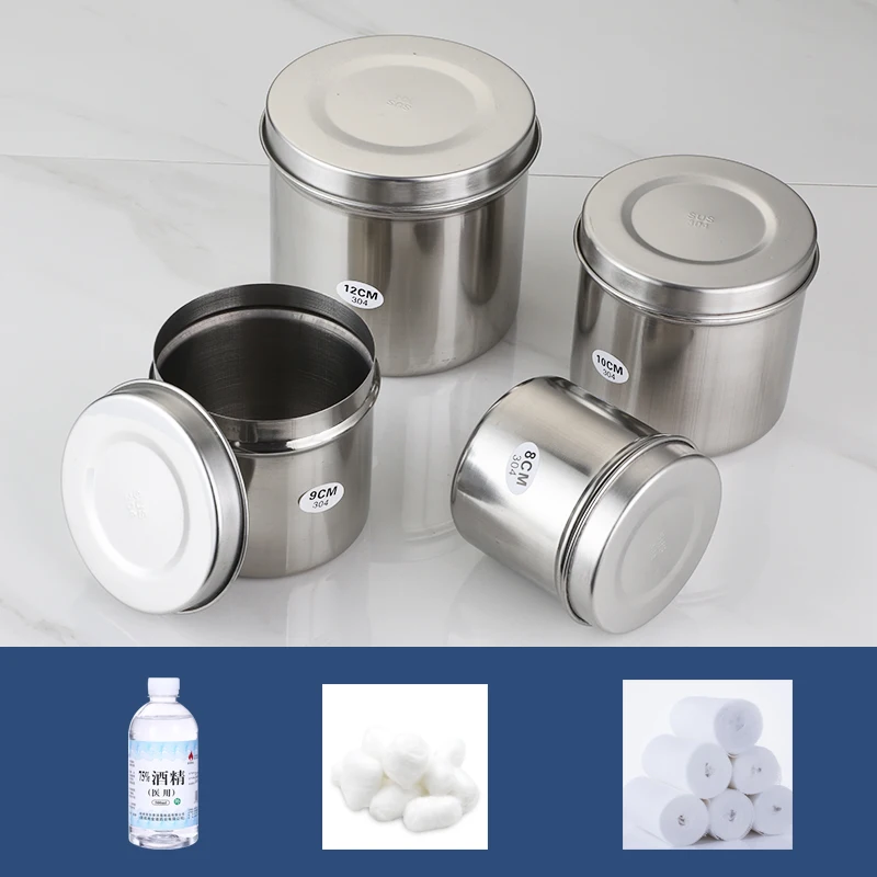 Stainless steel alcohol jar for cosmetic disinfection tattoo cotton jar with cover dressing ointment jar for soaking cotton ball