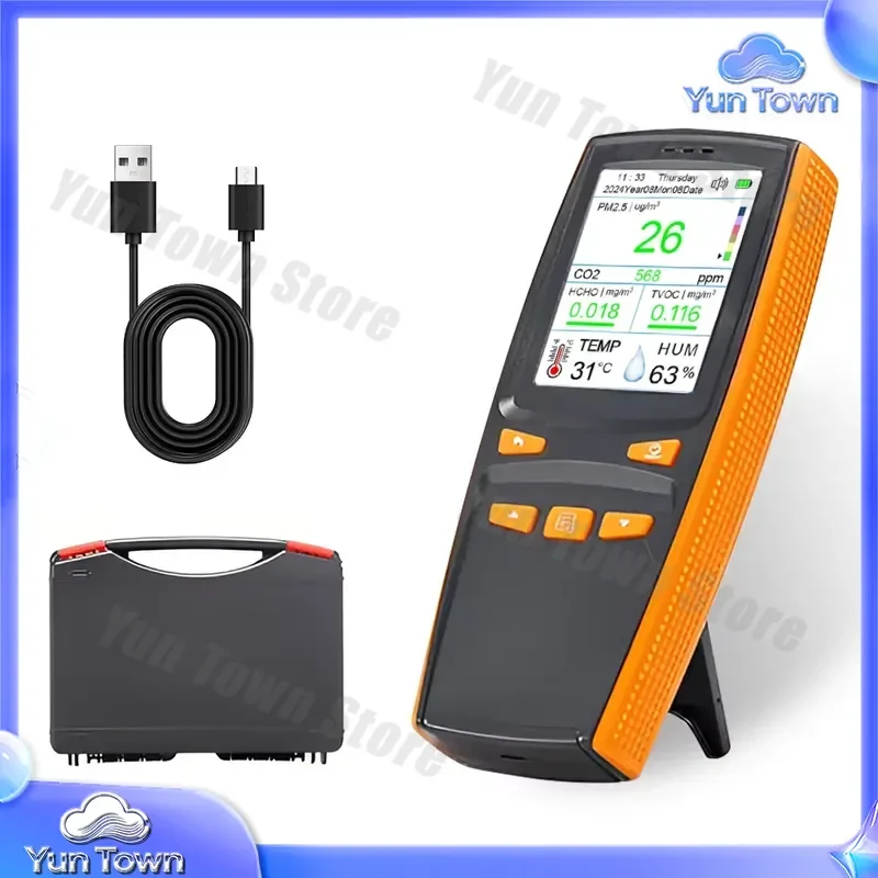 Portable CO2 PM2.5 TVOC Air Quality Monitor for Home Office Indoor Use Handheld NDIR Sensor ABS Rechargeable Formaldehyde