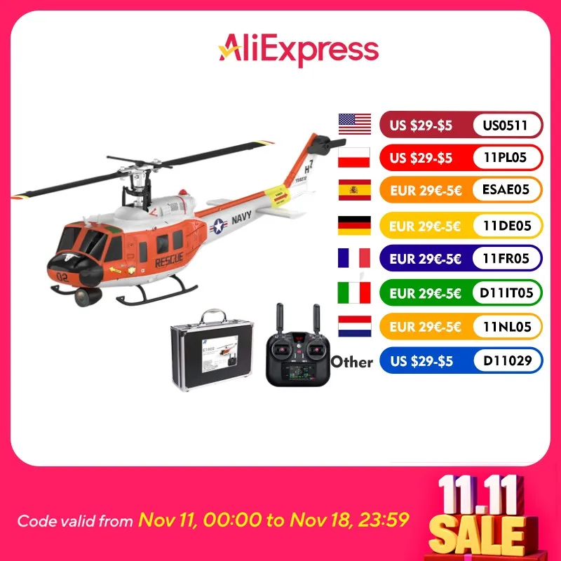 

Eachine E190S UH-1 Huey 2.4G 9CH GPS Optical Flow Localization TOF LiDAR Altitude Hold 5.8G FPV Camera RC Helicopter RTF