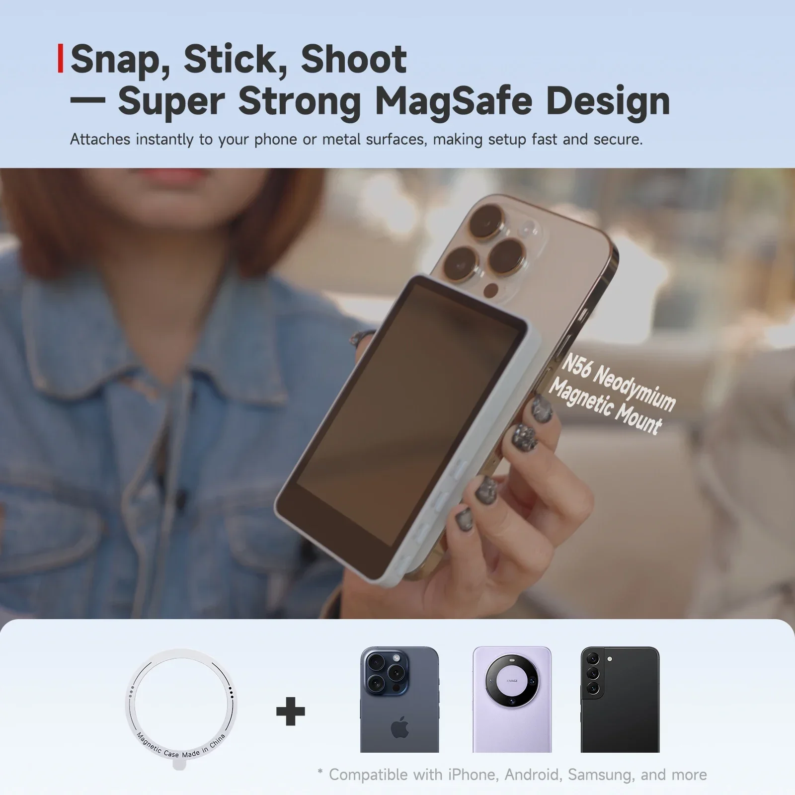 شاشة مراقبة سيلفي للهاتف المغناطيسي اللاسلكي SYNCO XView M4 للهواتف الذكية وتسجيل الفيديو المباشر لصور السيلفي #1