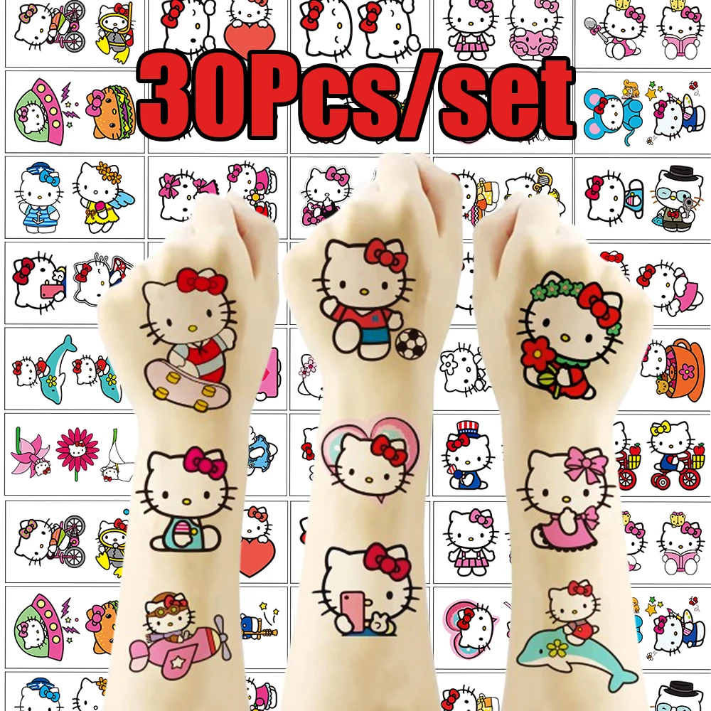 30 Teile/satz Cartoon Hallo Kitty 3D Temporäre Tattoos Aufkleber 5*5cm Kawaii Nette Rosa Kitty Katze Nagel Aufkleber DIY Wasserdicht KT Slider