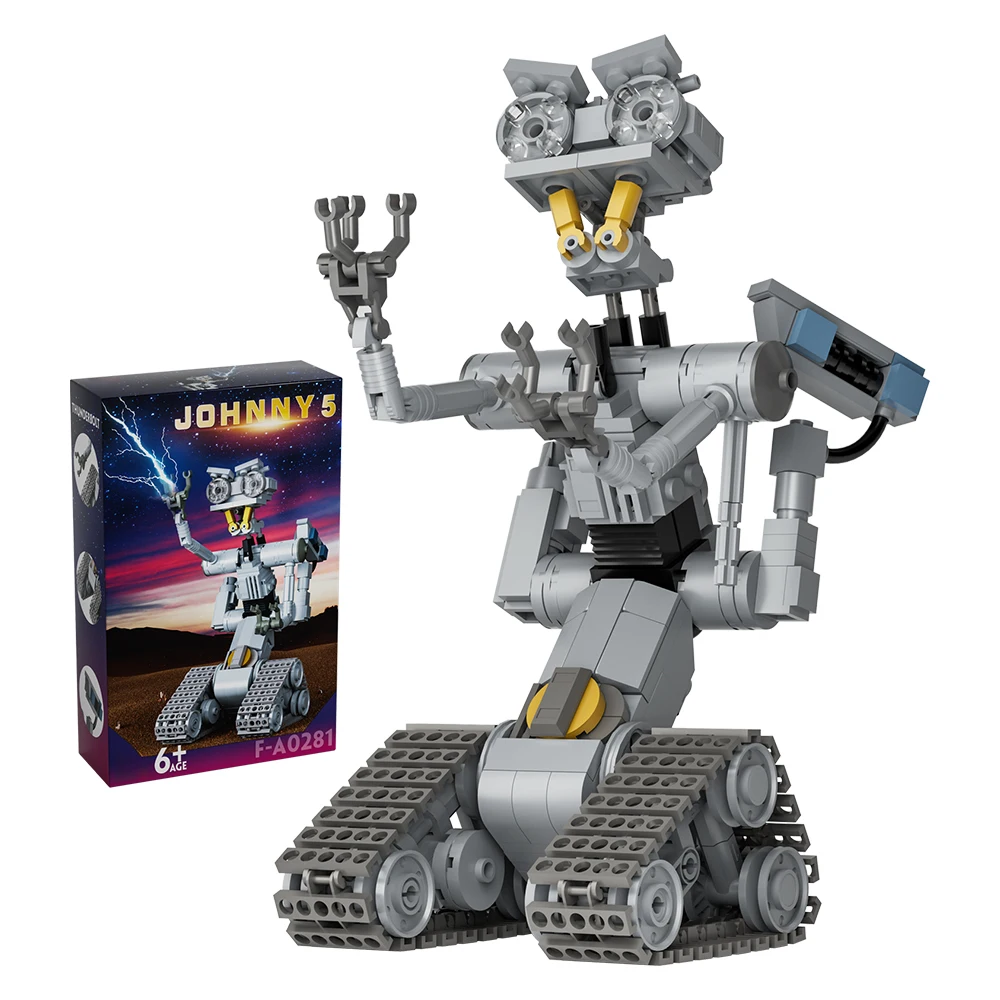 MOC Classic Movies Mechanische Kurzschaltungen Johnnyed-5 Roboter Baustein-Set Mechas Waffen Eisenblech Modell Ziegel Kinderspielzeug