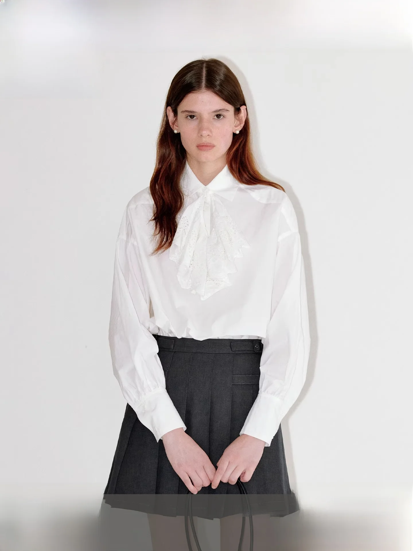 

Romantic Vintage Fano Women's irt oulder Drop Long Sve Cotton Lyocell Blend Casual Loose Fit Floral Lace Emed Spri...