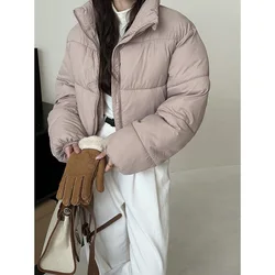 2024 Fall Winter Cotton Coats Women Loose Padded Thickeded Warm Stanting Collar Zipper Bread Outwear Solid Fashion Casual Parkas