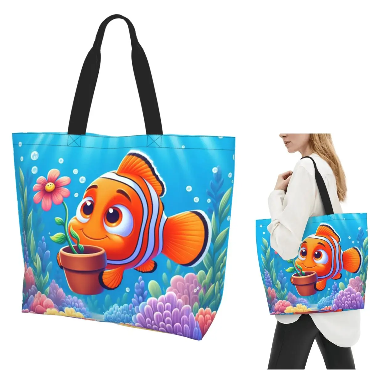 

Сумка-тоут для покупок Finding Nemo Dory, парусиновая сумка на плечо большой вместимости, продуктовая сумка для покупок для женщин