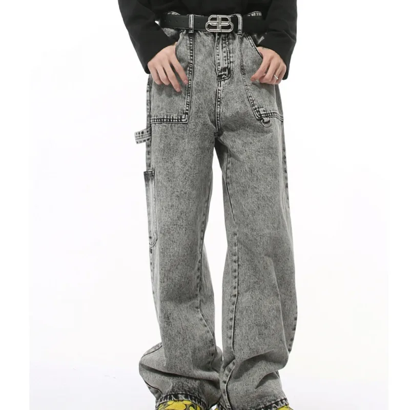 

2025: мужские осенние новые трендовые свободные прямые брюки в стиле ретро, молодежные модные универсальные однотонные джинсы со снежинками