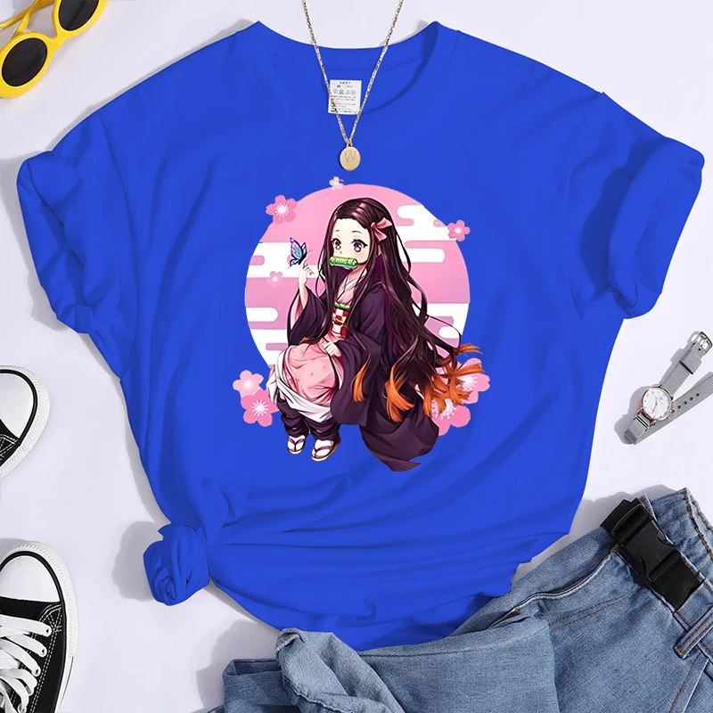 New Anime Kamado Nezuko Print T-shirts Women Summer Cool Short Sleeve Female Casual T-shirts Round Neck Tops