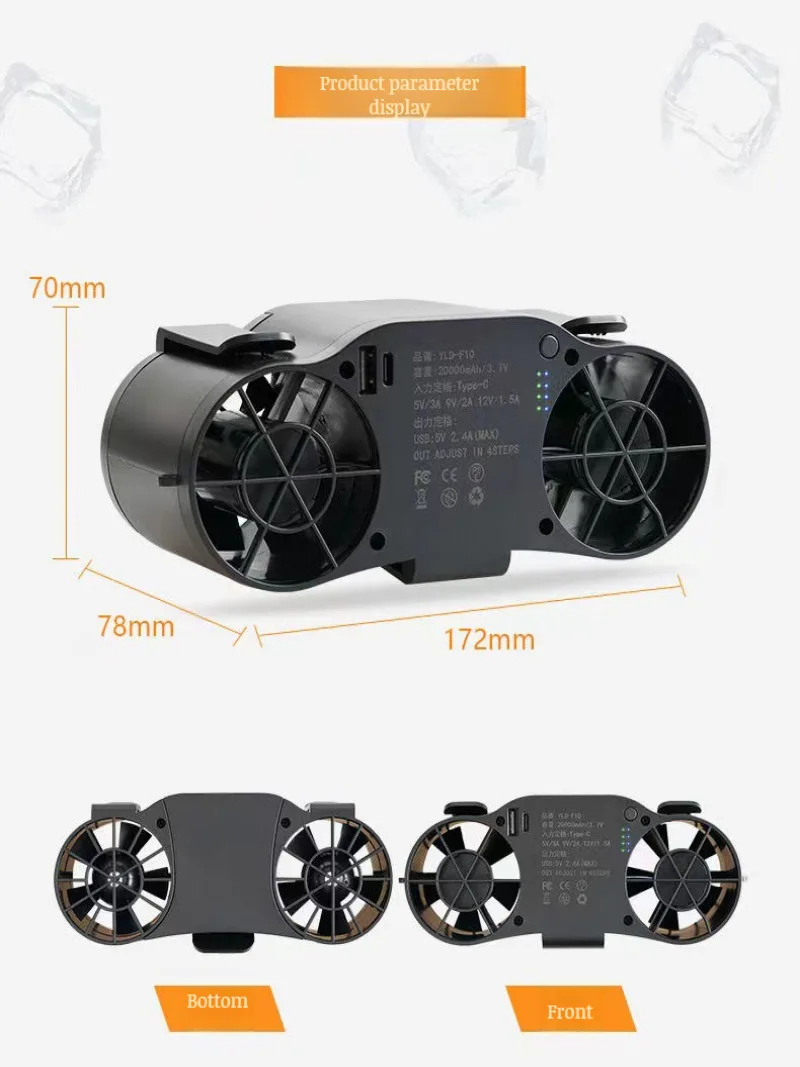 Outdoor portable waist mounted fan type-c for fast charging with a long-lasting range of 20000mAh