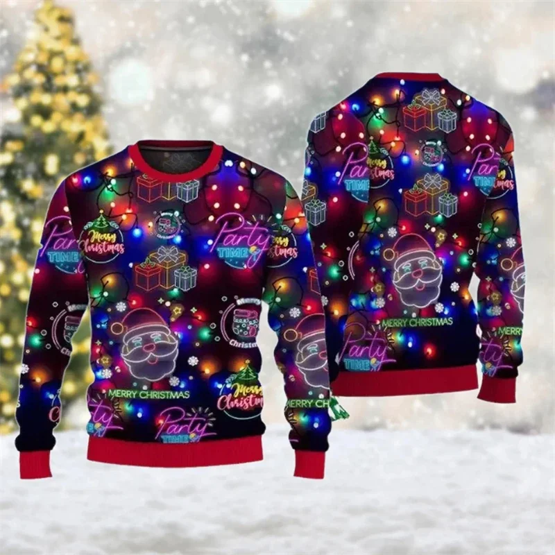 

Christmas Colorful Led Light Pattern Sweatshirt Unisex Candy Santa 3D Print Ugly Sweatshirts Festival Casual Clothing Unisex Top