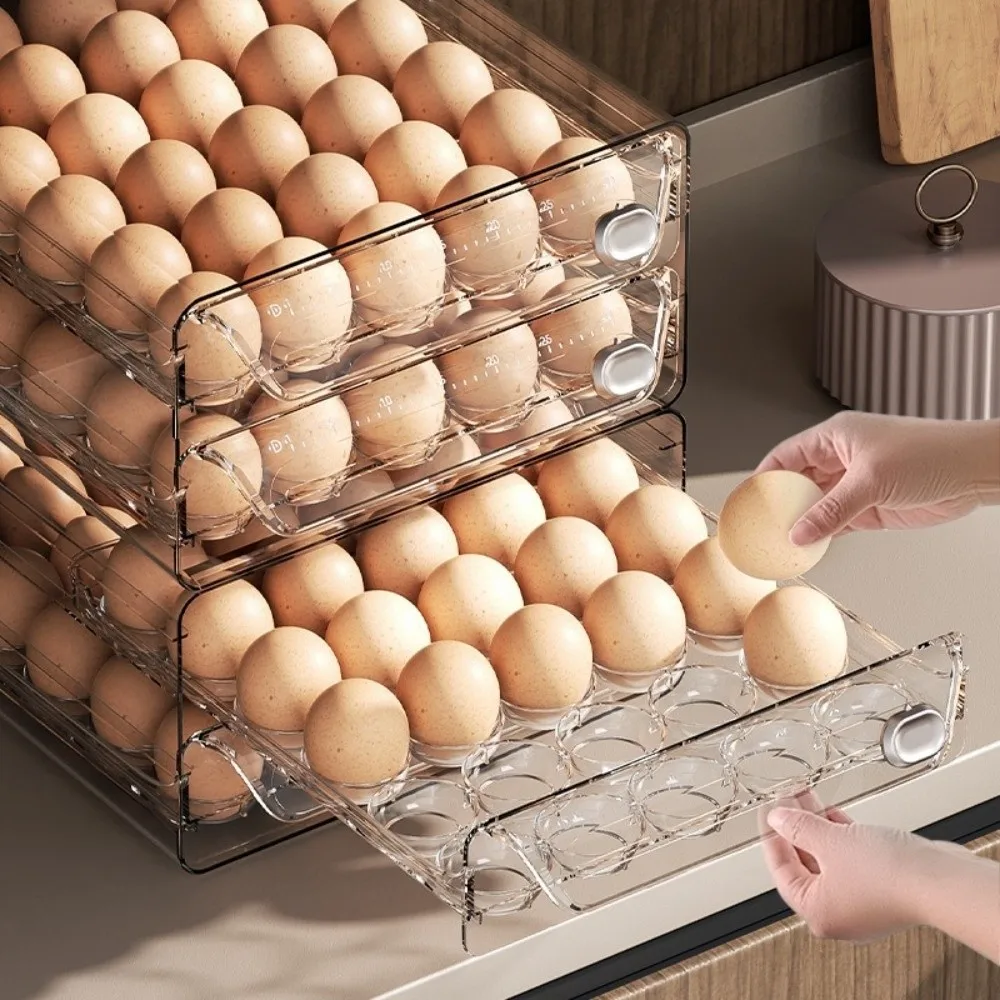 Transparent Egg Storage Box Clear Plastic Time Scale Egg Holder Stackable Pull Out Egg Container Food Preservation