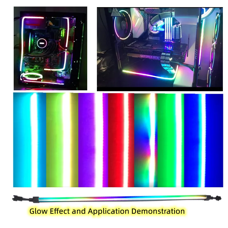 NEON Addressable ARGB PC 2x15.7inch WS2812B LED Strip Light Rainbow 5V 3-pin Aura SYNC Gigabyte RGB Fusion MSI Mystic Sync