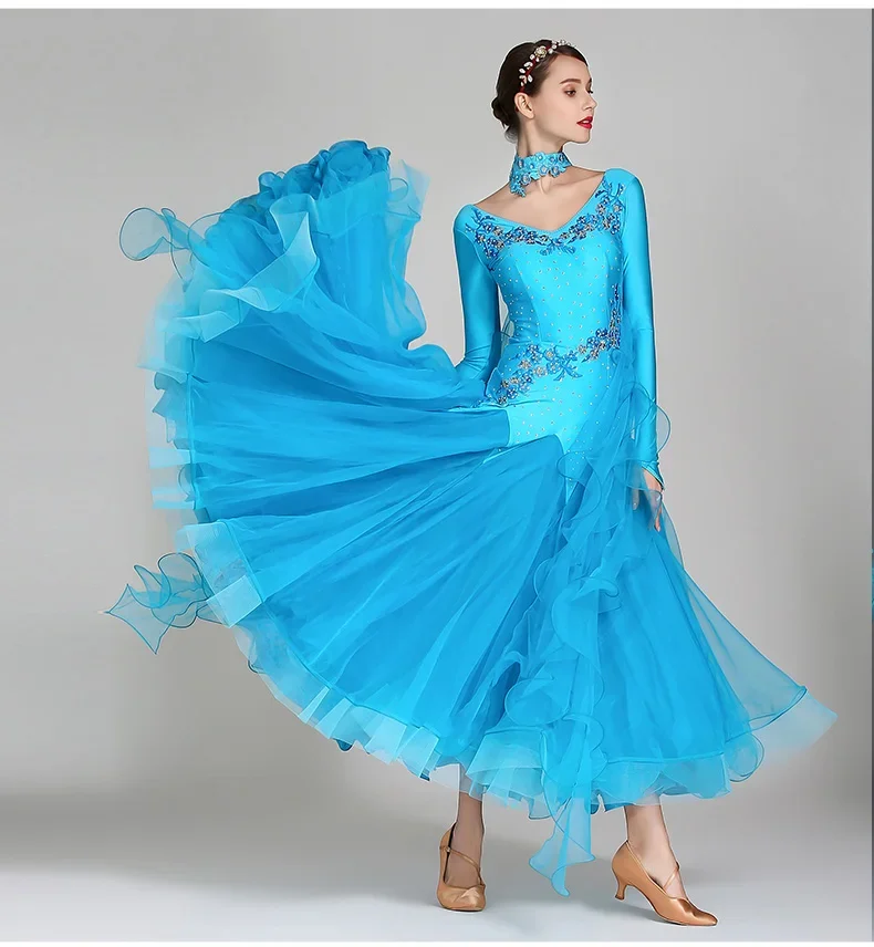 Grande robe trapèze élégante pour danse de salon, vêtements de danse de valse pour femmes, Costumes de danse modernes Tamgo Standard national