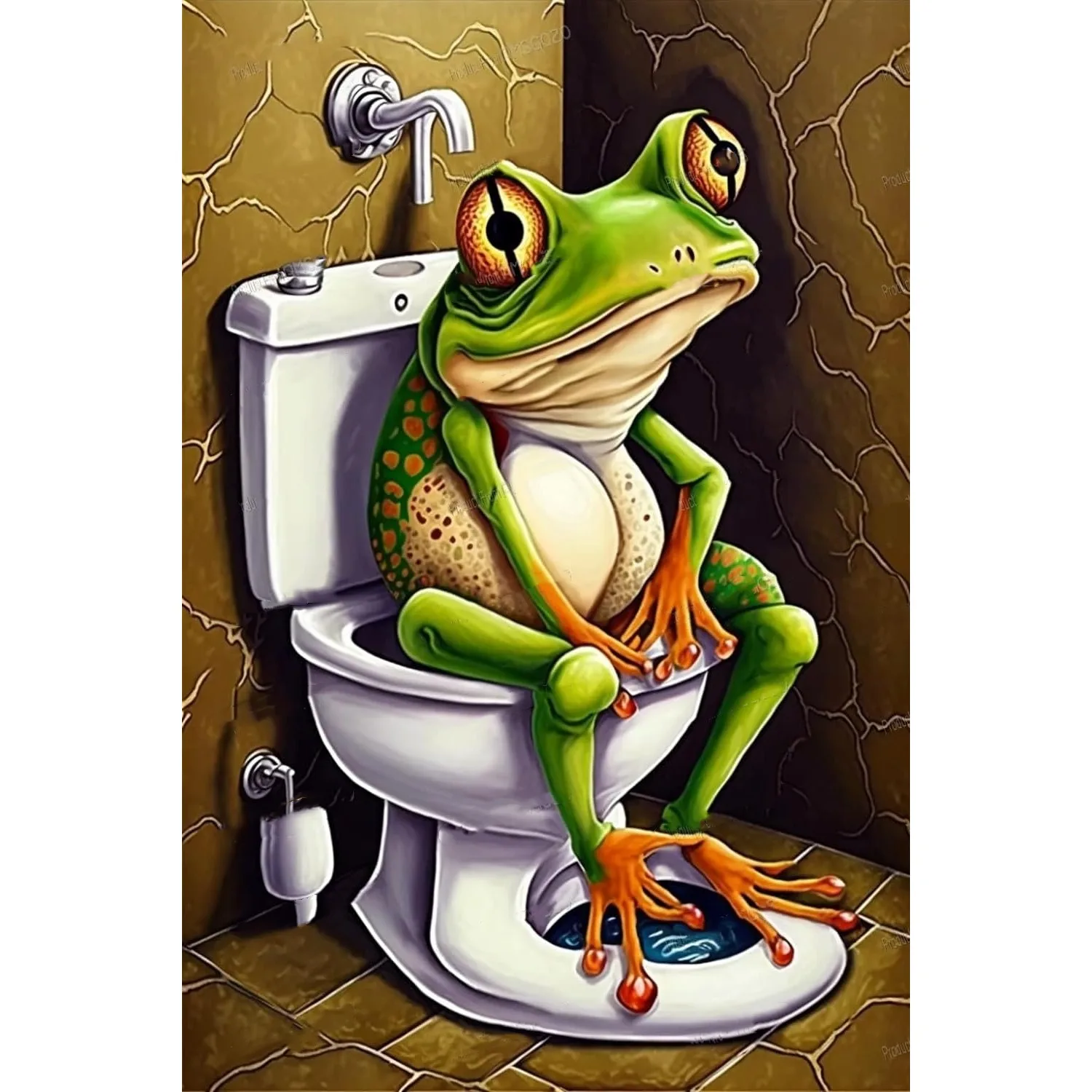 Frog in Bathroom Wall Art DIY Diamond Painting Kit Frog on Toilet , Full Drill Embroidery Mosaic Cross Stitch Funny Toilet Humor