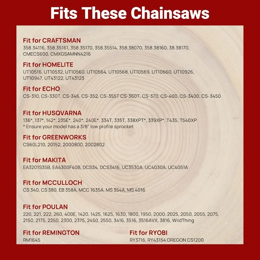 3팩 16인치 체인톱 체인 56 드라이브 링크 3/8인치 피치 0.050인치 게이지 크래프츠맨 레밍턴 그린웍스 어스와이즈 에코 라이오브에 적합