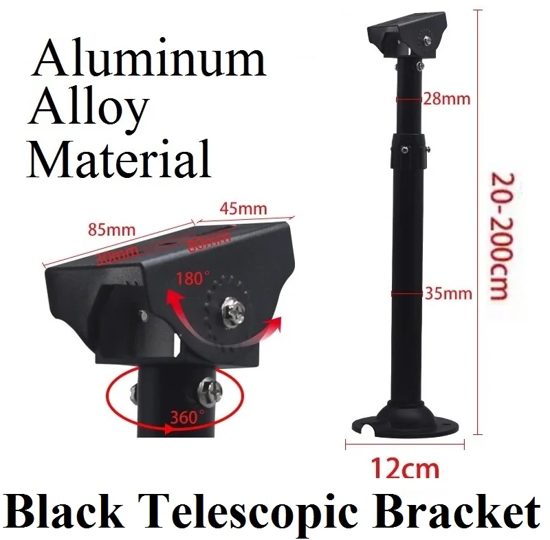 Black Aluminum Alloy Camera Bracket I-Style Cameras Support for CCTV Bullet Camera 20cm-200cm Telescopic Bracket Wall Ceiling