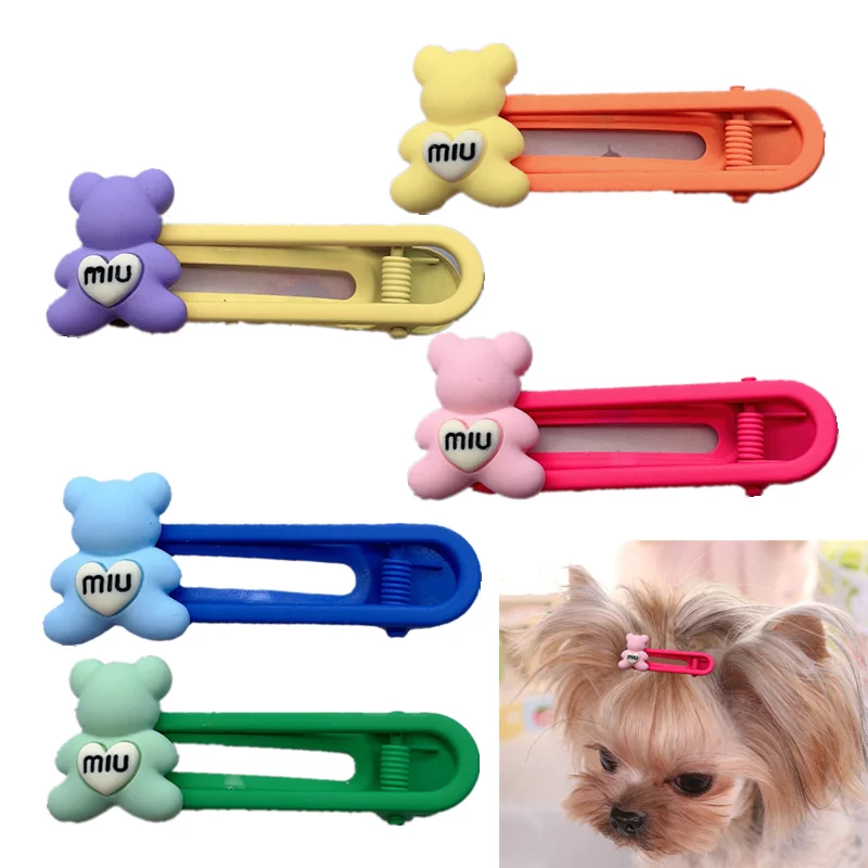 Pet Dog Hair Clips Cute Bear Pet Hairpins Puppy Cat Yorkie Teddy Pet Decor Barrette Hair Accessories for Small Dogs