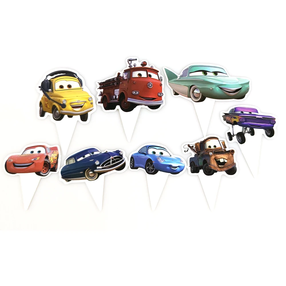 24pcs/lot Cars Lightning McQueen Theme Cake Decora Cake Topper Kids Boys Birthday Party Supplies Baby Shower Gift Cupcake Picks