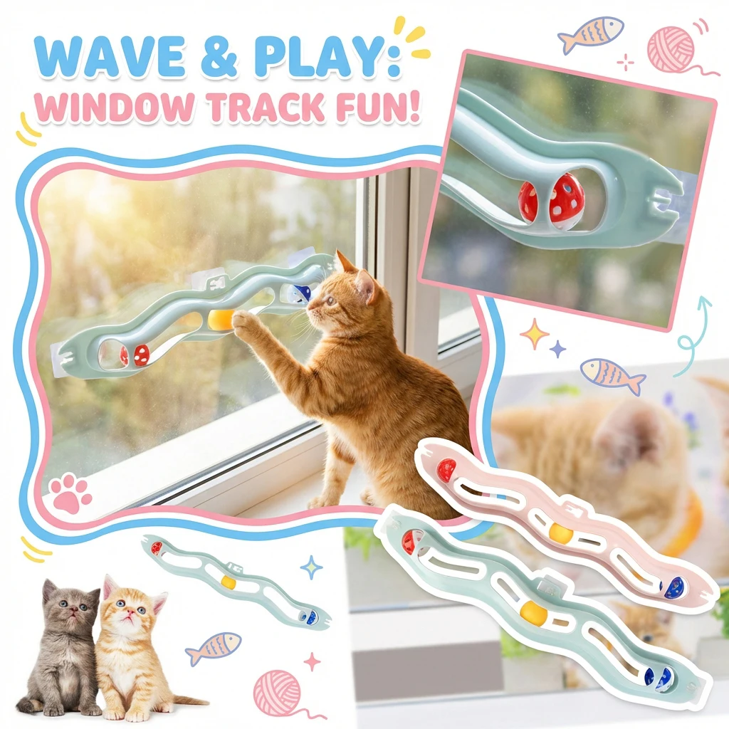 Wave Shape Cat Track Toy Suction Cup Window Wall Mount Interactive Pet Toy Indoor Kitten Exercise Supply Multi Color