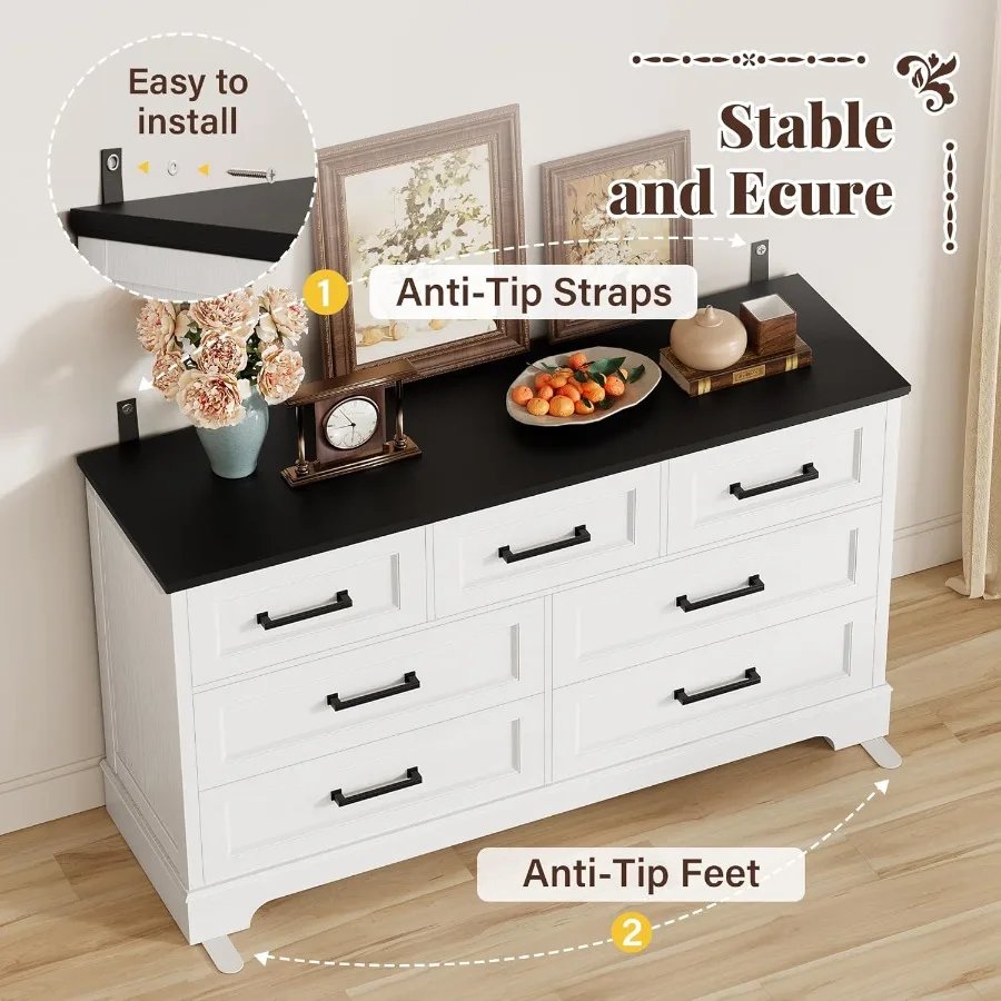 خزانة مزرعة لغرفة النوم مع 7 أدراج خزانة خشبية ذات أدراج توفر مساحة تخزين واسعة 52 بوصة لتنظيم خزانة الملابس