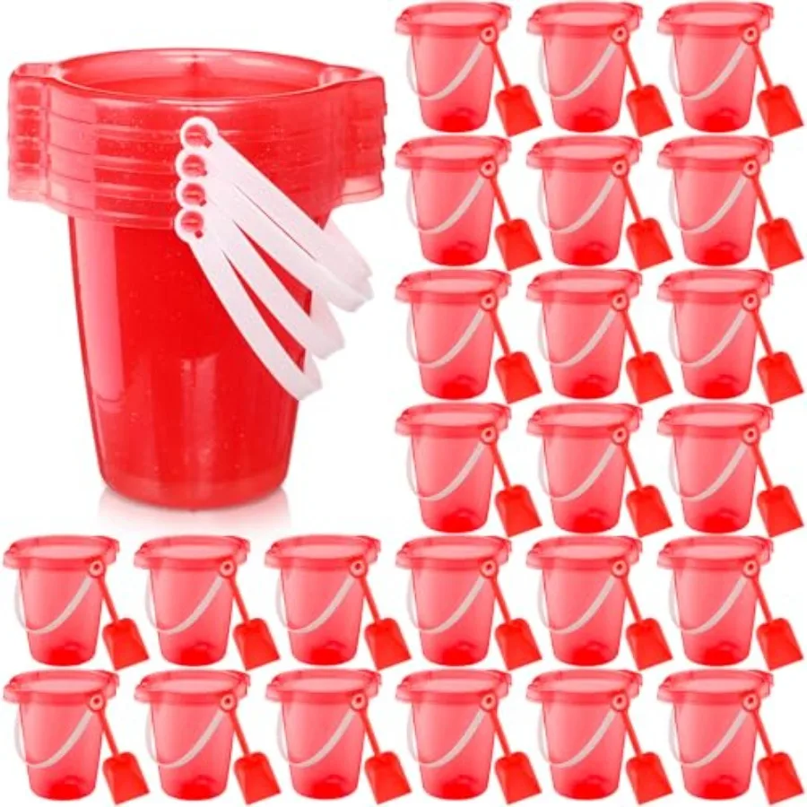 Juego de 24 Cubos y Palas de Arena de 7.5 Pulgadas para Playa, Cubos de Plástico y Palas de Arena, Juguetes a Granel para Fiestas de Verano en la Playa, Rojo