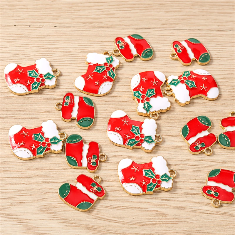 10 Stück niedliche Emaille-Weihnachtssocken-Anhänger für die Schmuckherstellung, Halsketten, Ohrringe, Armbänder, Accessoires, DIY-Bastelarbeiten, Geschenke – Detail 8