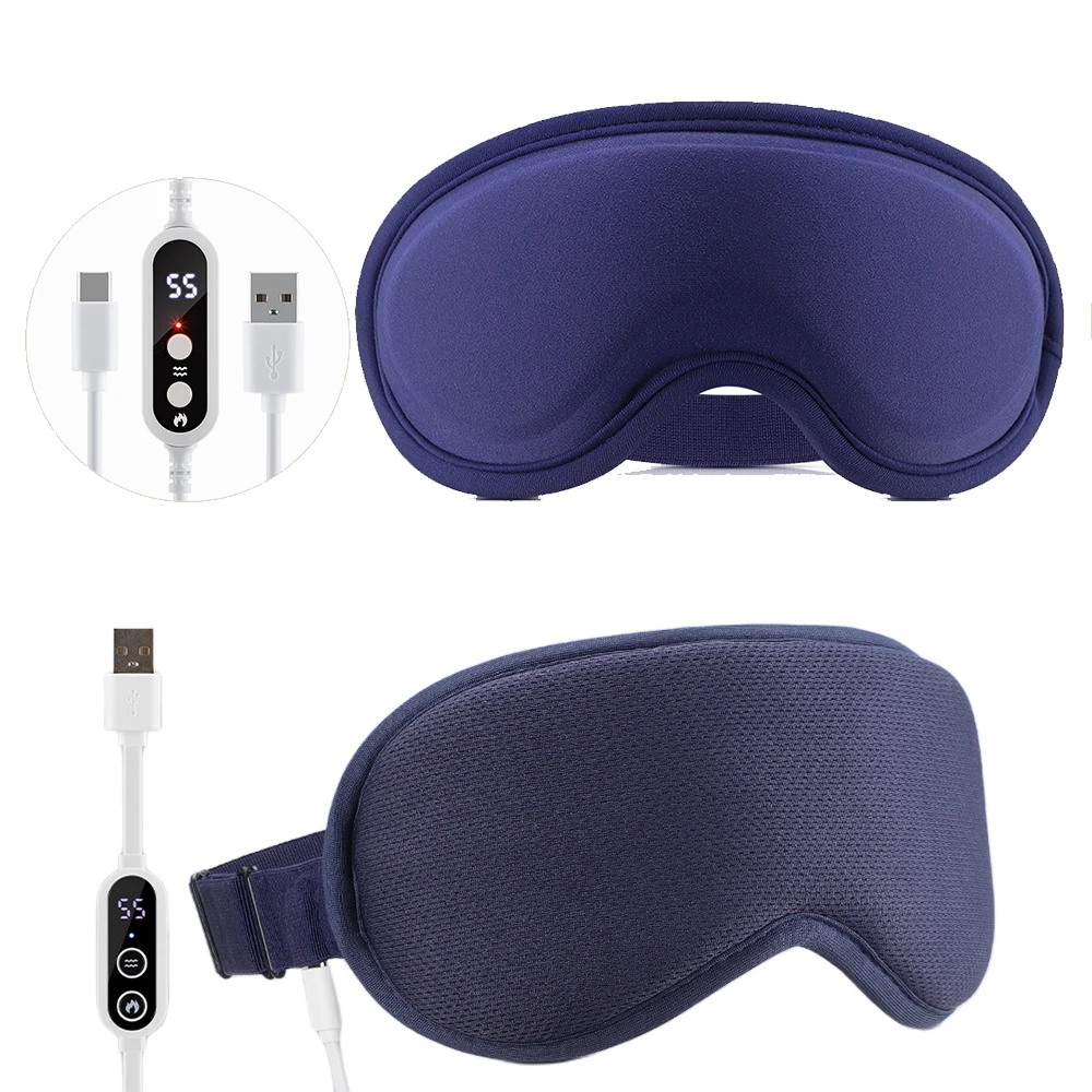 3D Heated Eye Mask Massager 5 Temp 6 Vibration USB Wired Sleep Blindfold for Tired Eyes
