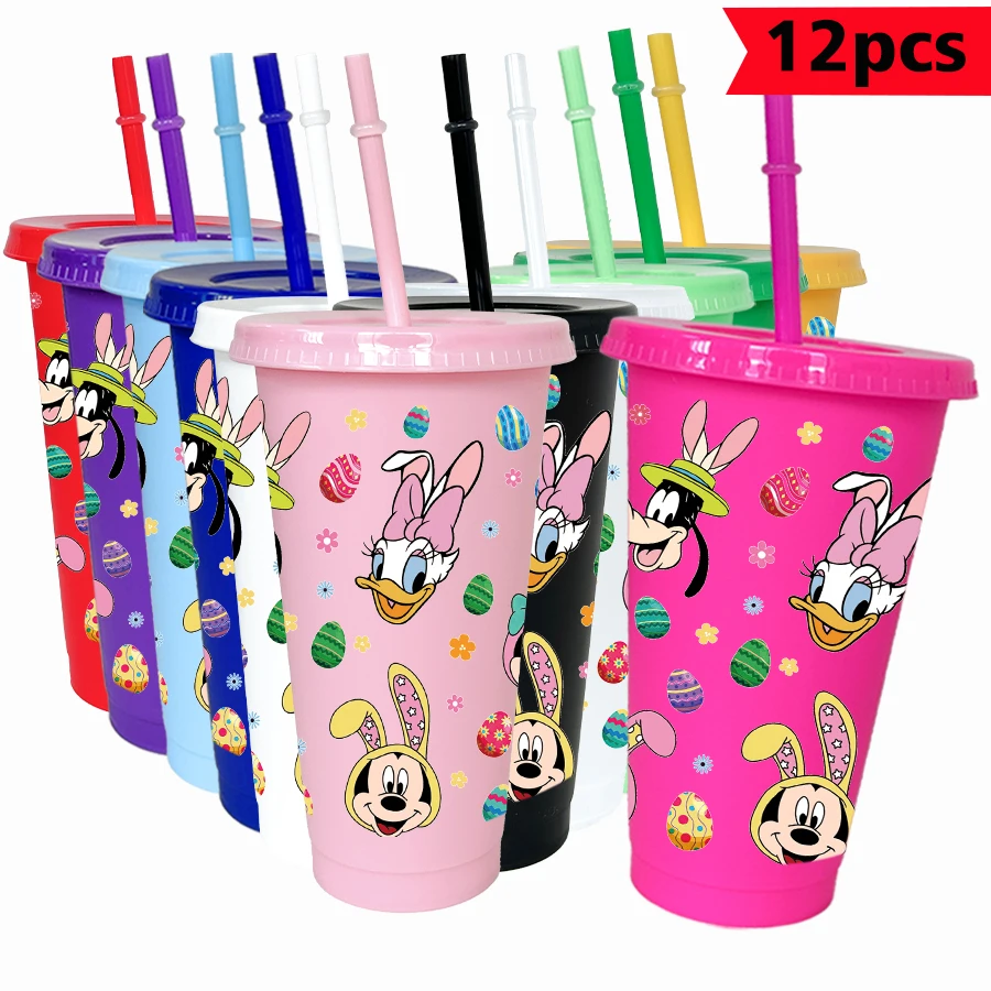 

12pcs/pack Disney Mickey,Donald Duck 26oz Colorful Plastic Tumbler Birthday Party Drinking Utensils Juice Coffee Cups