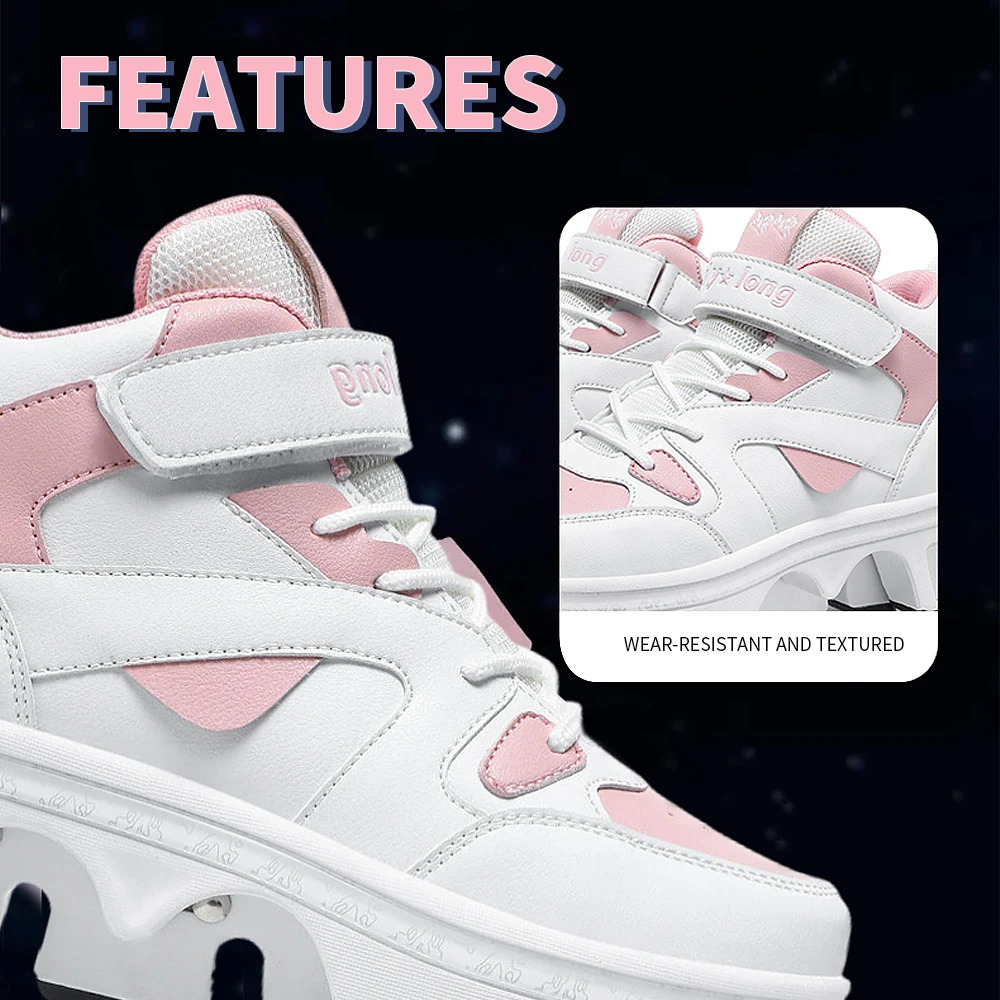 Scarpe da ginnastica pop-up unisex a doppio scopo con ruote Scarpe da pattinaggio casual a 4 ruote alte per donna