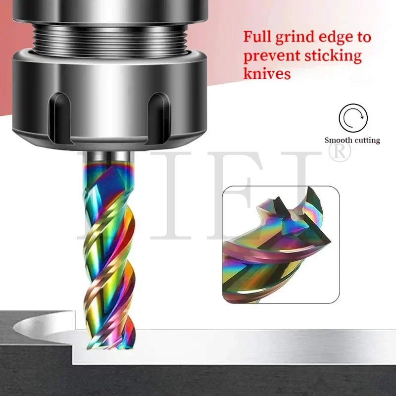 HRC55 3-Flute Colorful Aluminum Milling Cutter Three Edge High Gloss Coating CNC Cutting Tool Tungsten Steel Alloy Cnc End Mill