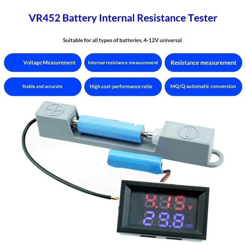【AD】Dual Digital Display Battery Voltmeter Resistor Tester Set 0.56 Inch Red Blue DC4-12V VR452 Internal Resistance Tester
