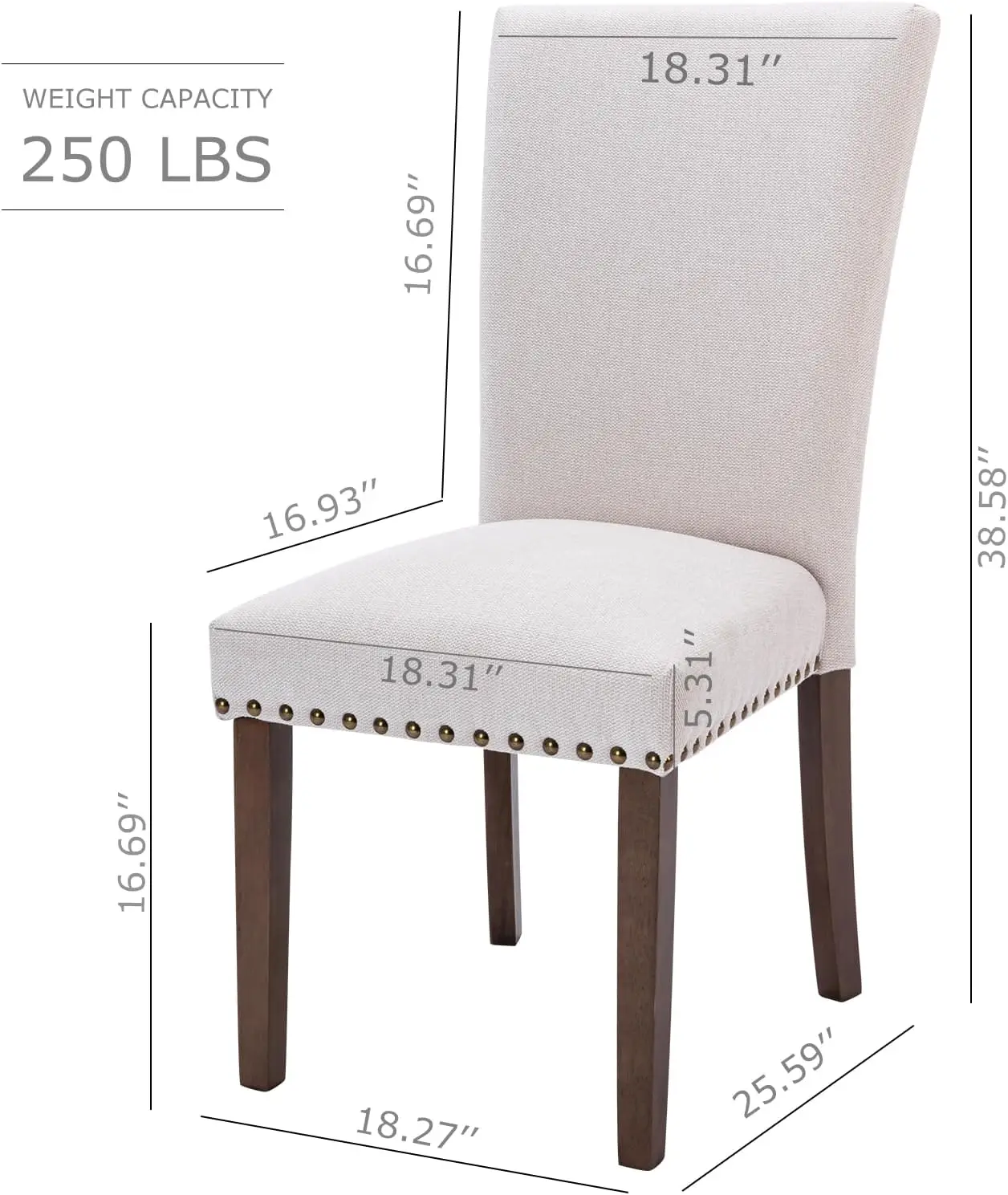 Chairs Set of 4, Fabric Dining Room Kitchen Side Chair with Nailhead Trim and Wood Legs - Beige