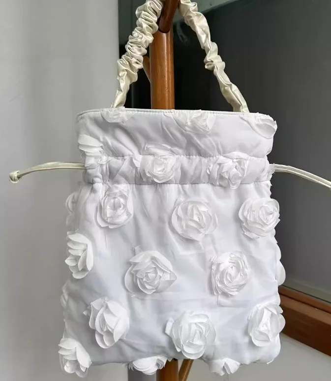 Mochila japonesa, bolso de hombro portátil con cordón de flores dulces y lindas, bolso de mano de tela para ir al trabajo de nueva moda de verano
