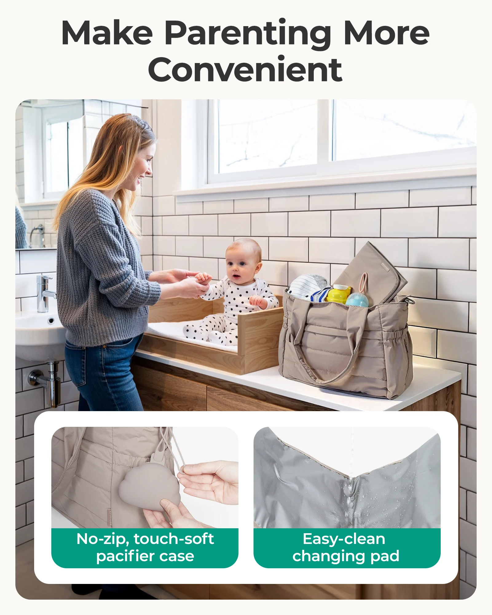 BAGSMART Diaper Bag Tote Large Mommy Bag Pacifier Case Water Resistant Nappy Bag with Changing Pad Stroller Clips for Travel - view 5